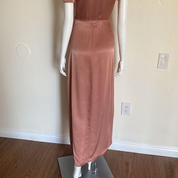 WAYF Rose Gold Gwyneth Wrap Satin Midi Dress Size Small - Picture 9 of 16
